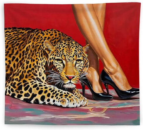 WNAGT Trendy Red Leopard Tapestry Wall Hanging, Retro Fashion Cheetah and High Heels Female Wall Blanket Decor for Girls Room Bedroom College Dorm Apartment Home, 50x60 Inch in Kuwait