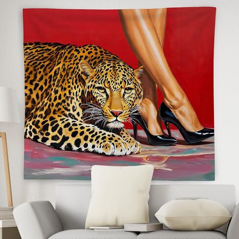 WNAGT Trendy Red Leopard Tapestry Wall Hanging, Retro Fashion Cheetah and High Heels Female Wall Blanket Decor for Girls Room Bedroom College Dorm Apartment Home, 50x60 Inch in Kuwait