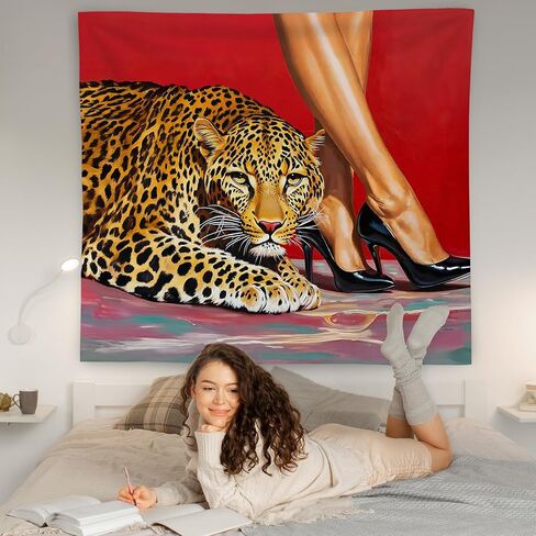 WNAGT Trendy Red Leopard Tapestry Wall Hanging, Retro Fashion Cheetah and High Heels Female Wall Blanket Decor for Girls Room Bedroom College Dorm Apartment Home, 50x60 Inch in Kuwait