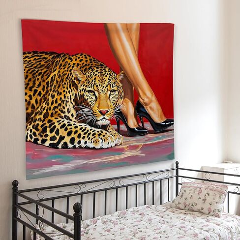 WNAGT Trendy Red Leopard Tapestry Wall Hanging, Retro Fashion Cheetah and High Heels Female Wall Blanket Decor for Girls Room Bedroom College Dorm Apartment Home, 50x60 Inch in Kuwait