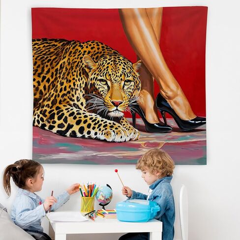 WNAGT Trendy Red Leopard Tapestry Wall Hanging, Retro Fashion Cheetah and High Heels Female Wall Blanket Decor for Girls Room Bedroom College Dorm Apartment Home, 50x60 Inch in Kuwait