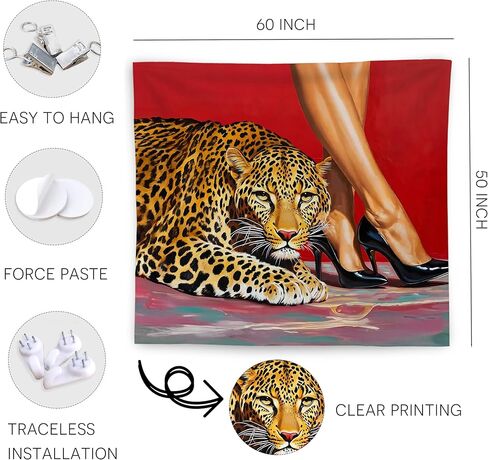 WNAGT Trendy Red Leopard Tapestry Wall Hanging, Retro Fashion Cheetah and High Heels Female Wall Blanket Decor for Girls Room Bedroom College Dorm Apartment Home, 50x60 Inch in Kuwait