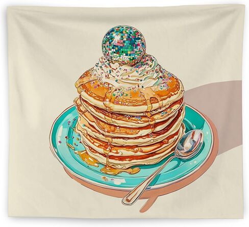 WNAGT Retro Trendy Disco Pancakes Tapestry Wall Hanging, Whimsical Sparkly Disco Ball Sprinkles Pancakes Wall Blanket Decor for Home Kitchen Dining Room Cafe Bar, 50x60 Inch in Kuwait