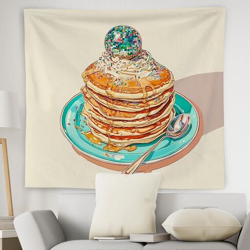 WNAGT Retro Trendy Disco Pancakes Tapestry Wall Hanging, Whimsical Sparkly Disco Ball Sprinkles Pancakes Wall Blanket Decor for Home Kitchen Dining Room Cafe Bar, 50x60 Inch in Kuwait