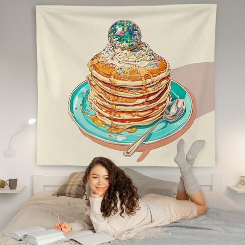 WNAGT Retro Trendy Disco Pancakes Tapestry Wall Hanging, Whimsical Sparkly Disco Ball Sprinkles Pancakes Wall Blanket Decor for Home Kitchen Dining Room Cafe Bar, 50x60 Inch in Kuwait