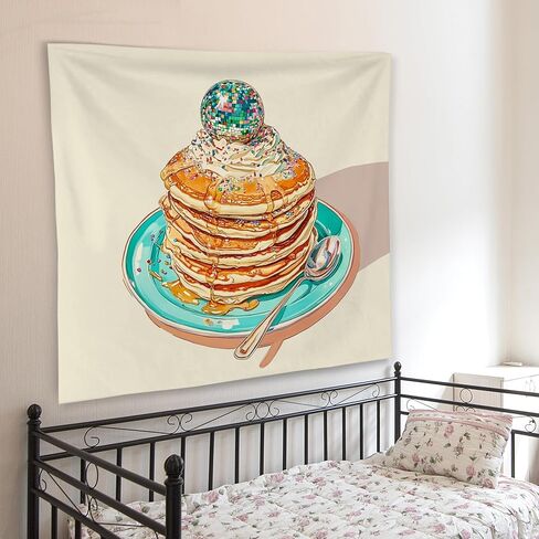 WNAGT Retro Trendy Disco Pancakes Tapestry Wall Hanging, Whimsical Sparkly Disco Ball Sprinkles Pancakes Wall Blanket Decor for Home Kitchen Dining Room Cafe Bar, 50x60 Inch in Kuwait