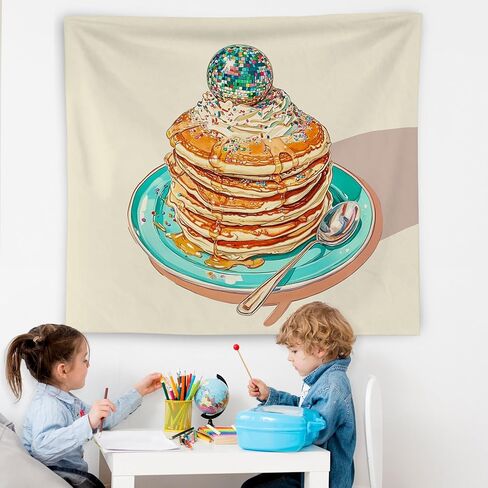 WNAGT Retro Trendy Disco Pancakes Tapestry Wall Hanging, Whimsical Sparkly Disco Ball Sprinkles Pancakes Wall Blanket Decor for Home Kitchen Dining Room Cafe Bar, 50x60 Inch in Kuwait