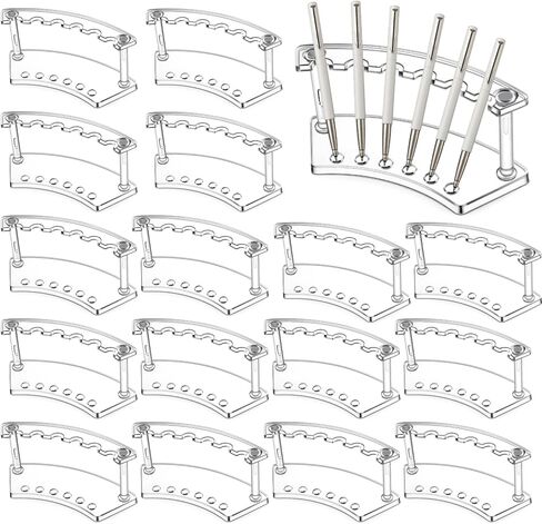 SHENLIU 16 قطعة من حامل القلم البلاستيكي حامل رف العرض 6 فتحات أقلام شفافة رف عرض رفوف فرشاة المكياج منظم حامل الحاجب للمدرسة والمكتب ومتجر المنزل in Kuwait