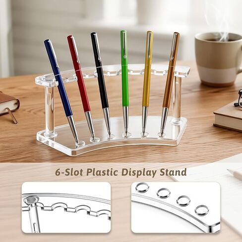 SHENLIU 16 قطعة من حامل القلم البلاستيكي حامل رف العرض 6 فتحات أقلام شفافة رف عرض رفوف فرشاة المكياج منظم حامل الحاجب للمدرسة والمكتب ومتجر المنزل in Kuwait