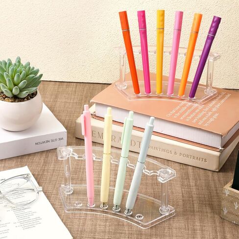 SHENLIU 16 قطعة من حامل القلم البلاستيكي حامل رف العرض 6 فتحات أقلام شفافة رف عرض رفوف فرشاة المكياج منظم حامل الحاجب للمدرسة والمكتب ومتجر المنزل in Kuwait