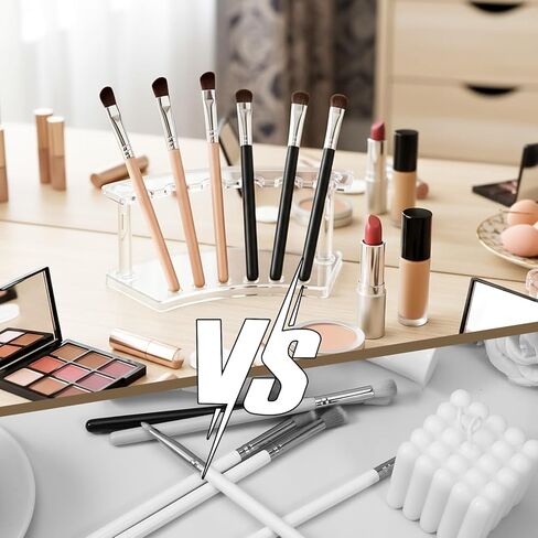 SHENLIU 16 قطعة من حامل القلم البلاستيكي حامل رف العرض 6 فتحات أقلام شفافة رف عرض رفوف فرشاة المكياج منظم حامل الحاجب للمدرسة والمكتب ومتجر المنزل in Kuwait