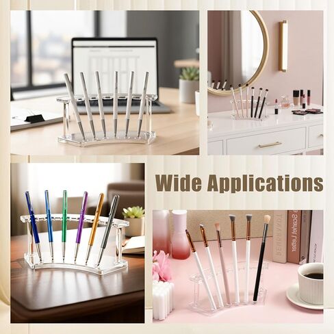 SHENLIU 16 قطعة من حامل القلم البلاستيكي حامل رف العرض 6 فتحات أقلام شفافة رف عرض رفوف فرشاة المكياج منظم حامل الحاجب للمدرسة والمكتب ومتجر المنزل in Kuwait