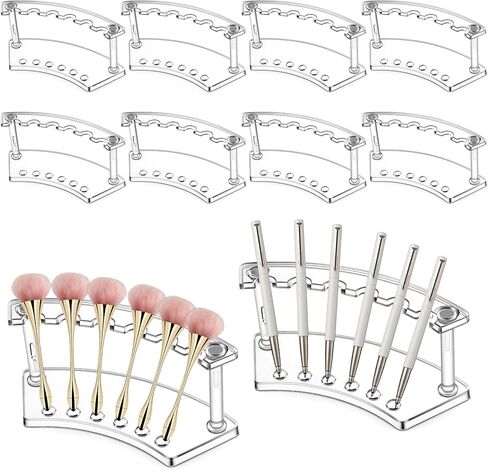 SHENLIU 16 قطعة من حامل القلم البلاستيكي حامل رف العرض 6 فتحات أقلام شفافة رف عرض رفوف فرشاة المكياج منظم حامل الحاجب للمدرسة والمكتب ومتجر المنزل in Kuwait