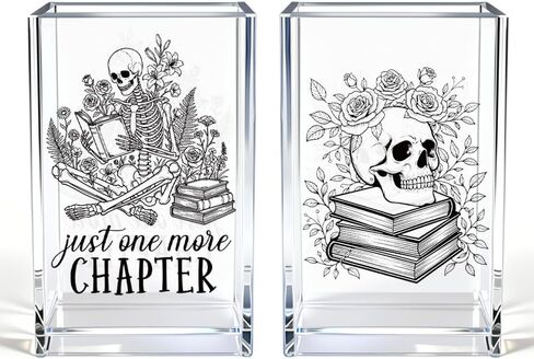 Just One More Chapter Acrylic Pen Holder Cup Set 2, Funny Skull Pencil Holder Desk Organizer, Skull Office Desk Accessories, Sarcastic Book Lover Gifts for Women Men Bookworms Coworkers Teachers in Kuwait