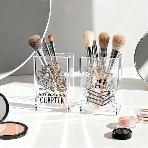 Just One More Chapter Acrylic Pen Holder Cup Set 2, Funny Skull Pencil Holder Desk Organizer, Skull Office Desk Accessories, Sarcastic Book Lover Gifts for Women Men Bookworms Coworkers Teachers in Kuwait