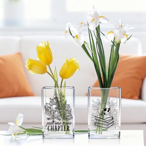 Just One More Chapter Acrylic Pen Holder Cup Set 2, Funny Skull Pencil Holder Desk Organizer, Skull Office Desk Accessories, Sarcastic Book Lover Gifts for Women Men Bookworms Coworkers Teachers in Kuwait