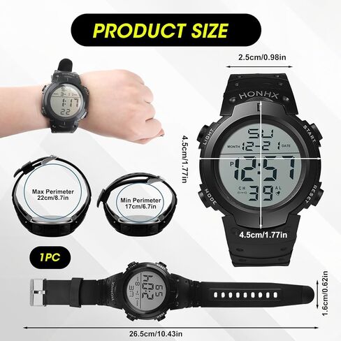 ساعة رقمية للرجال، ساعات عسكرية رياضية للنساء، مقاومة للماء، شاشة كبيرة خارجية مع ضوء خلفي LED، تاريخ إنذار للتدريب على السباحة والجري والأنشطة الداخلية الخارجية in Kuwait