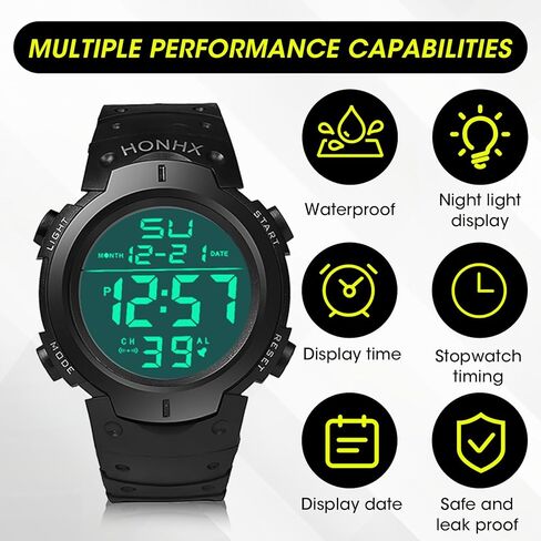 ساعة رقمية للرجال، ساعات عسكرية رياضية للنساء، مقاومة للماء، شاشة كبيرة خارجية مع ضوء خلفي LED، تاريخ إنذار للتدريب على السباحة والجري والأنشطة الداخلية الخارجية in Kuwait
