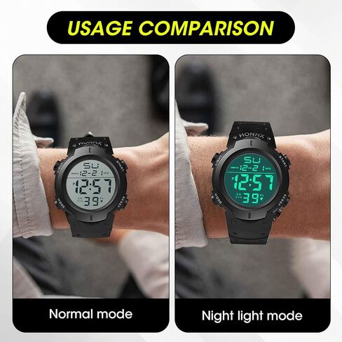 ساعة رقمية للرجال، ساعات عسكرية رياضية للنساء، مقاومة للماء، شاشة كبيرة خارجية مع ضوء خلفي LED، تاريخ إنذار للتدريب على السباحة والجري والأنشطة الداخلية الخارجية in Kuwait