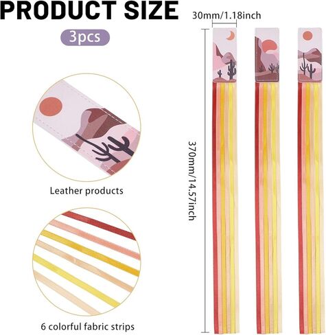 GLOBLELAND 3 Pcs Bible Ribbon Bookmarks 14.6x1.2inch Orange Scenery Artificial Leather Book Marker Colorful Ribbon Page Markers Kits for DIY Crafts Sewing for Books Readers in Kuwait