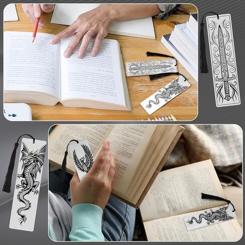 Set of 3 Stainless Steel Bookmarks 5.9 x 1.6 Inches Featuring Dragon Phoenix and Sword Fantasy Metal Bookmark Book Accessories for Men Women Friends Book Lovers Birthday Graduation Gift in Saudi Arabia