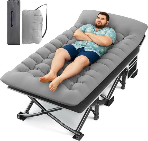 Camping Cot with Mattress, 32" Extra Wide Camping Cots for Adults, Sleeping Cot for Adults Holds Up to 600LBS, Cots for Sleeping, Camp, Rv, Beach, Patio, Office Naps(Black) in Saudi Arabia