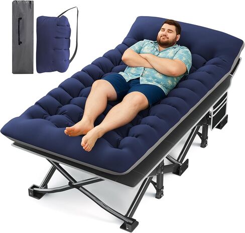 سرير تخييم مع مرتبة من هابوتواي، سرير تخييم عريض للغاية مقاس 81.28 سم، سرير نوم شديد التحمل يحمل ما يصل إلى 600 رطل، سرير قابل للطي للتخييم، رحلات RV، الشاطئ، الفناء، قيلولة المكتب (أزرق) in Kuwait