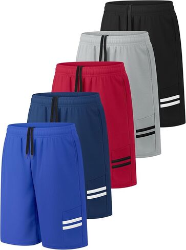 Resinta 5 Pack Boys Athletic Shorts Youth Kids Active Gym Basketball Shorts Soccer Quick Dry with Pockets Elastic Waist in Saudi Arabia