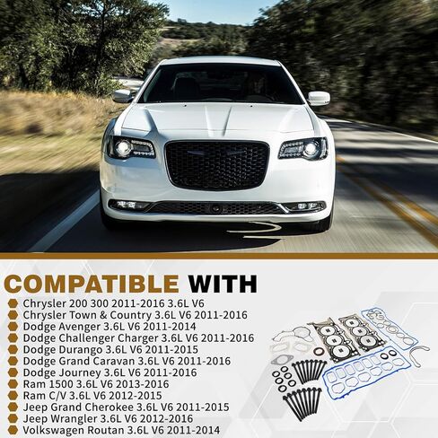 3.6L HS26541PT Head Gasket Set & Bolts Kit Compatible with Dodge Charger/Durango/Grand Caravan Journey 2011-2016 Jeep Grand Cherokee Wrangler Chrysler 200 300 Ram 1500 2500 3.6L Pentastar V6 in Kuwait