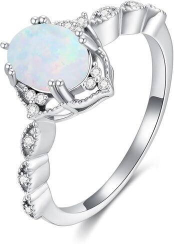 925 Sterling Silver Opal Engagement Rings for Women Center 1.5CT Oval Cut Opal Promise Wedding Rings with Cubic Zirconia for Her in Kuwait