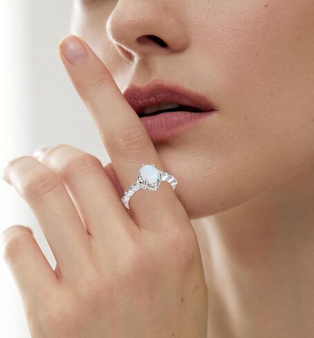 925 Sterling Silver Opal Engagement Rings for Women Center 1.5CT Oval Cut Opal Promise Wedding Rings with Cubic Zirconia for Her in Kuwait