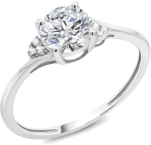 Gem Stone King 10K White Gold Lab Grown Diamond Engagement Ring For Women | 0.80 Cttw | Round 6MM | Gemstone April Birthstone | DEF Color | VVS-VS Clarity in Saudi Arabia