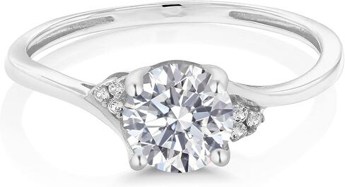 Gem Stone King 10K White Gold Lab Grown Diamond Engagement Ring For Women | 0.80 Cttw | Round 6MM | Gemstone April Birthstone | DEF Color | VVS-VS Clarity in Saudi Arabia