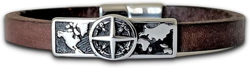 Men’s Compass Bracelet – Genuine Leather and Stainless Steel Bracelet with Secure Magnetic Clasp, Adventure and Travel Symbol Gift for Him or Her, Anniversary or Graduation Gift in Saudi Arabia