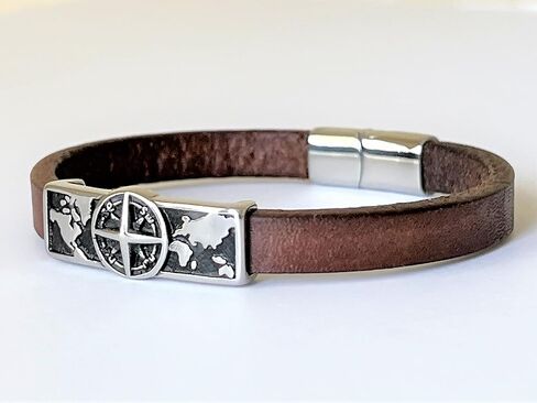 Men’s Compass Bracelet – Genuine Leather and Stainless Steel Bracelet with Secure Magnetic Clasp, Adventure and Travel Symbol Gift for Him or Her, Anniversary or Graduation Gift in Saudi Arabia