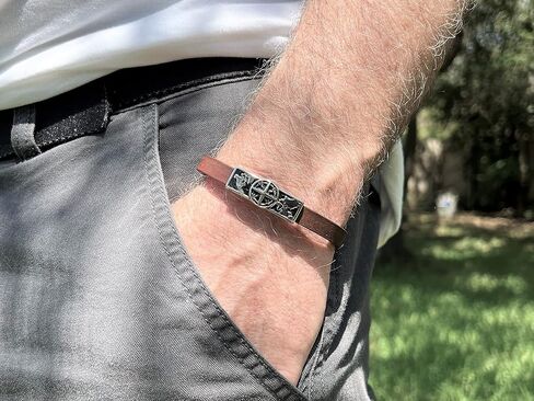 Men’s Compass Bracelet – Genuine Leather and Stainless Steel Bracelet with Secure Magnetic Clasp, Adventure and Travel Symbol Gift for Him or Her, Anniversary or Graduation Gift in Saudi Arabia