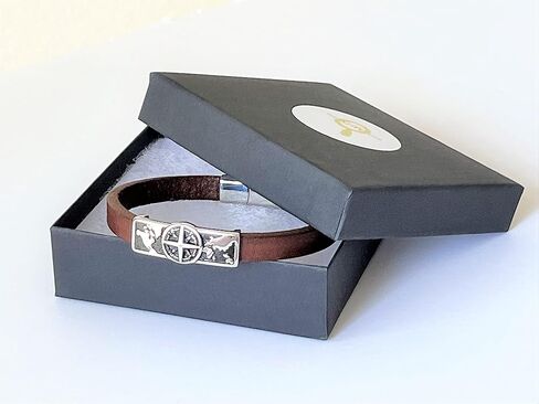 Men’s Compass Bracelet – Genuine Leather and Stainless Steel Bracelet with Secure Magnetic Clasp, Adventure and Travel Symbol Gift for Him or Her, Anniversary or Graduation Gift in Saudi Arabia