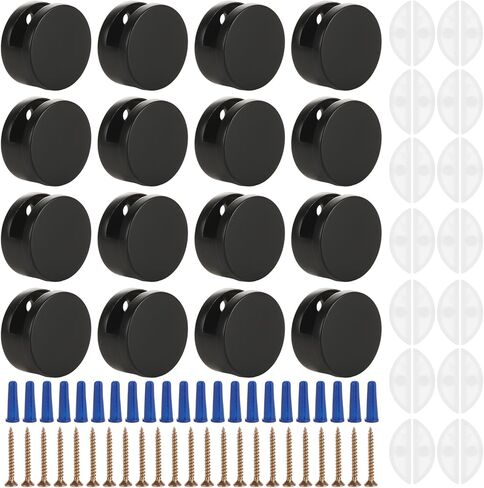 16 Pack Matte Black Frameless Mirror Mounting Clips - Heavy Duty Dual-Screw Mirror Brackets for 1/8" to 3/16" Thick Glass - Round Zinc Alloy Wall Mount Kit for Bathroom, Bedroom & Home Gym Mirrors in Kuwait