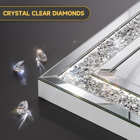 47" x 26" LED Diamond Wall Mirror with Dimming & Anti-Fog, Large Crystal Decorative Mirror for Bathroom, Bedroom, Living Room, Vertical or Horizontal Wall Mount in Kuwait