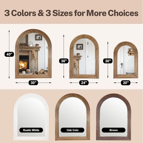 30"x20" Arched Wooden Frame Wall Mirror, Rustic Vanity Wall Mirror for Bathroom, Bedroom, Oak Color in Saudi Arabia