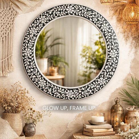 Handcrafted Bone Inlay Mirror Frame Elegant Decorative Wall Mirror Frame with Intricate Bone Inlay Design, Perfect for Living Room, Bedroom, Bathroom and Home Décor in Saudi Arabia