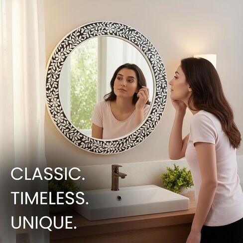 Handcrafted Bone Inlay Mirror Frame Elegant Decorative Wall Mirror Frame with Intricate Bone Inlay Design, Perfect for Living Room, Bedroom, Bathroom and Home Décor in Saudi Arabia