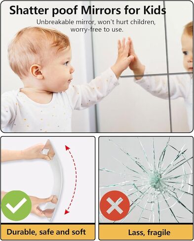 بلاط مرآة غير قابل للكسر، قطعة واحدة مقاس 30.48 سم × 30.48 سم، قابلة للتقشير واللصق على المرآة لتزيين مرايا الحائط، للأطفال الصغار لغرفة نوم الأطفال، باب بلاستيكي بدون إطار، مرايا لاصقة صغيرة لملصقات ديكور الفصل الدراسي in Kuwait