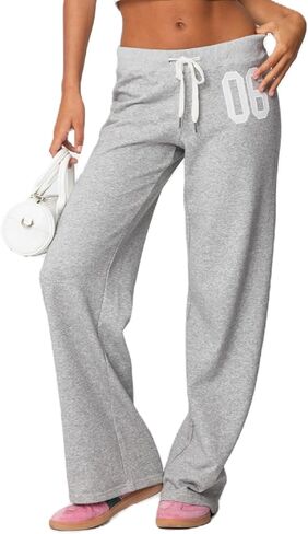 Seyurigaoka Wide Straight Leg Sweatpants for Women Ladies Drawstring Low Rise Baggy Sweat Pants Y2K Number Graphic Joggers in Kuwait