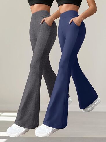 2 Piece Women's Leggings for Women Yoga Casual Pants - High Waist Flare Stretchy with Poccket for Gym Casual Daily in Saudi Arabia
