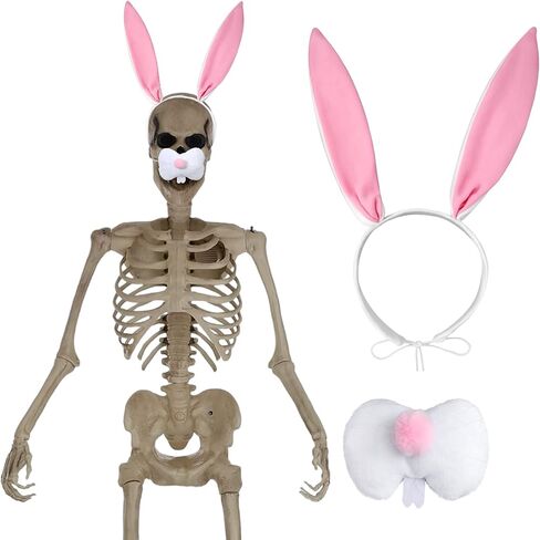 Mepase 2 Pcs 12 ft Groundbreaker Skeleton Accessories Giant Sized Skeleton Costume Set Easter Bunny Nose Cover with Pink Bunny Headband Set for Easter Cosplay Home Yard Garden Decor in Saudi Arabia