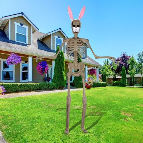 Mepase 2 Pcs 12 ft Groundbreaker Skeleton Accessories Giant Sized Skeleton Costume Set Easter Bunny Nose Cover with Pink Bunny Headband Set for Easter Cosplay Home Yard Garden Decor in Saudi Arabia