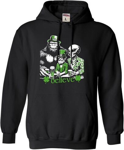 Go All Out Believe Leprechaun Bigfoot Alien St. Patrick's Day Mens Women Sweatshirt Hoodie in Saudi Arabia