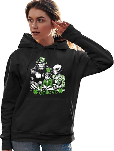 Go All Out Believe Leprechaun Bigfoot Alien St. Patrick's Day Mens Women Sweatshirt Hoodie in Saudi Arabia