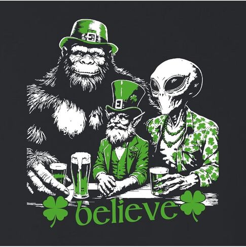 Go All Out Believe Leprechaun Bigfoot Alien St. Patrick's Day Mens Women Sweatshirt Hoodie in Saudi Arabia